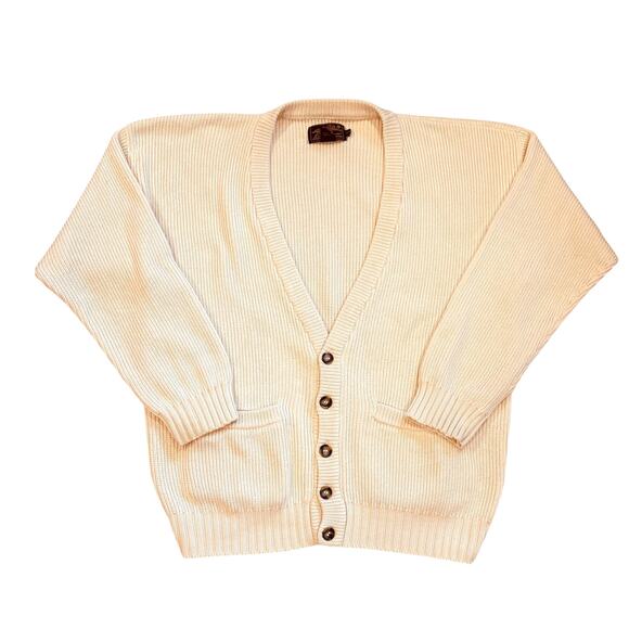 Vintage Eddie Bauer Sweater Mens Large Cream Cardigan Knit Button Front Grandpa - Picture 1 of 8
